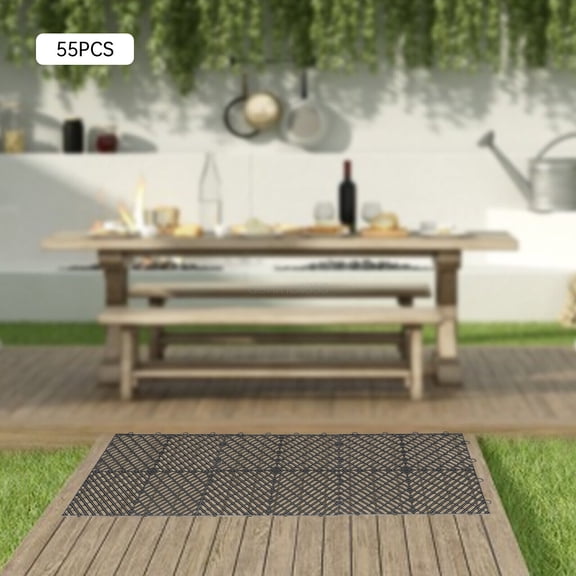 12x12x0.5 Inch 55PC Deck Tile Black Rubber Tiles Interlocking Garage Floor Tiles for Locker Rooms, Saunas, Deck Patio Garages