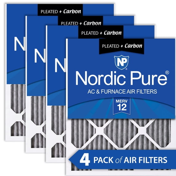 12x12x1 (11_3/4x11_3/4) Furnace Air Filters MERV 12 Pleated Plus Carbon 4 Pack
