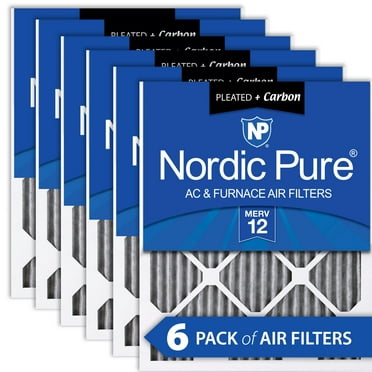 12x12x1 (11_3/4x11_3/4) Furnace Air Filters MERV 12 Pleated Plus Carbon 6 Pack