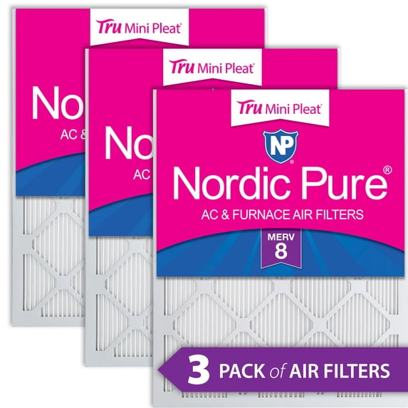 12x12x1 (11_3/4x11_3/4) Nordic Pure Tru Mini Pleat MERV 8 Air Filters 3 Pack