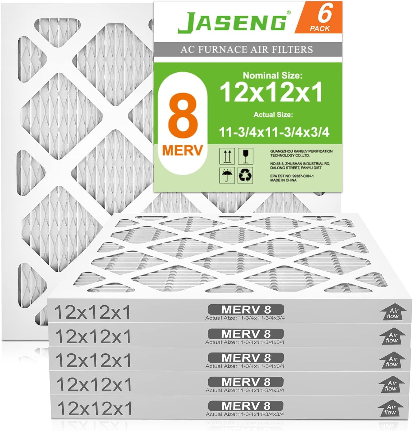 12x12x1 AC Furnace Air Filters, MERV 8 Dust Defense, MPR 600 Pleated