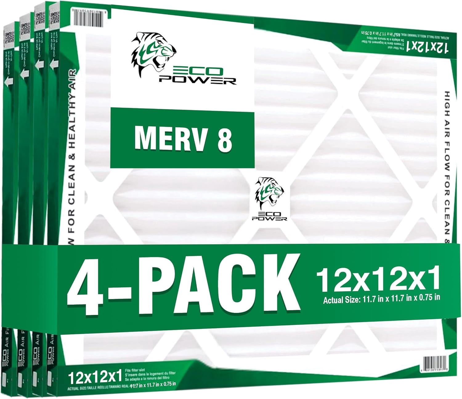 12x12x1 Air Filter MERV 8 (4-Pack) - Pleated Air Conditioner HVAC AC Furnace Air Filters Replacement (12x12x1 4-Pack)