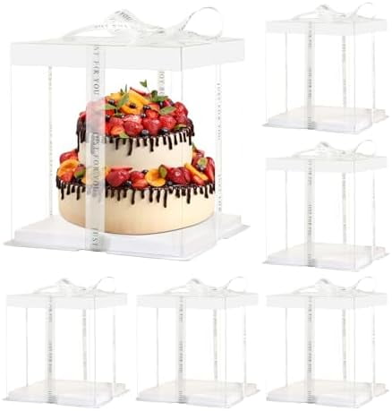 12x12x10inch 6Pcs Tall Cake Boxes Clear cake Box with Ribbon,Pre Folded ...