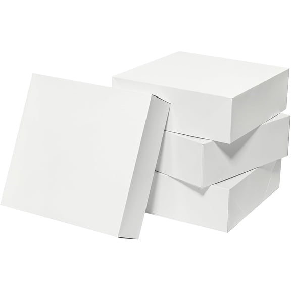 12x12x4 Inches Large Gift Boxes with Lids 10 Pack Extra Deep Square Shirt Clothes Scarf Box for Christmas Presents, Holidays, Birthday, Wedding Gift Wrapping White