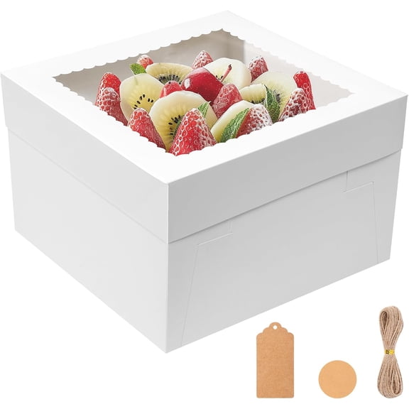 12x12x6 Bulk 4 Pcs Cake Boxes 12 Inch Square Cake Boxes with Window, Cake Containers with Lids, Disposable Bakery Boxes for Valentine's Day,Easter, Mother's Day, Cookies, Large Pastries