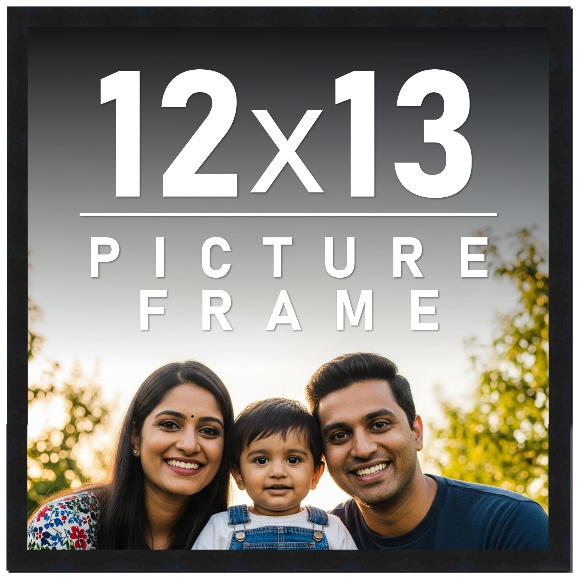 12x13 Frame Black Solid Wood Picture Frame | 0.75 Inch Moulding