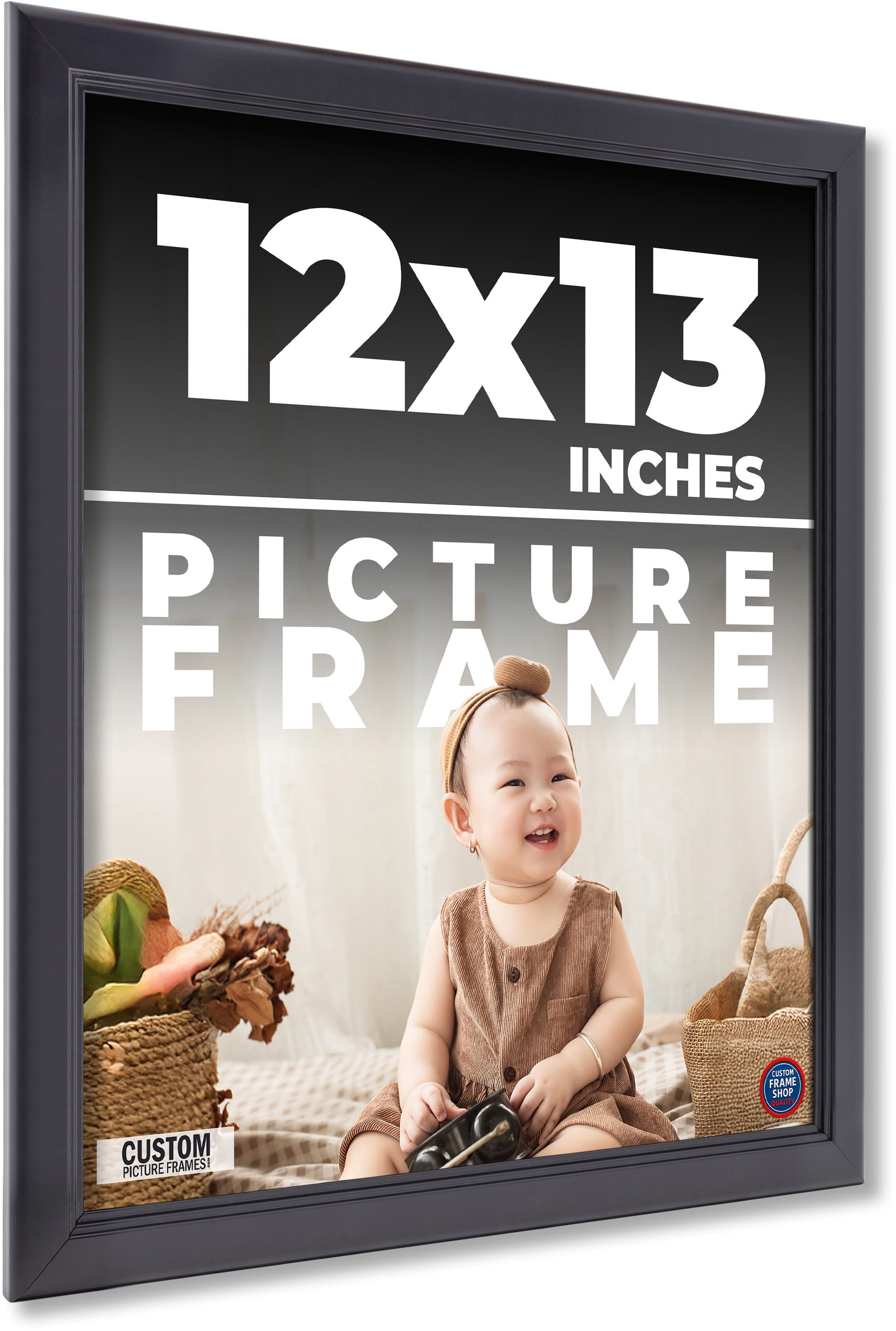 12x13 Frame Black Solid Wood Picture Frame | 0.75 Inch Moulding