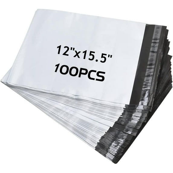 12x15.5 Inches 100pc White Poly Mailers Shipping Bags for Clothing Mailing & Shipping Self Sealing Envelopes Boutique Custom Bags Enhanced Durability Multipurpose Items Safe Protected