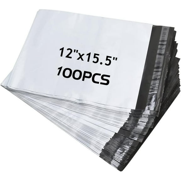 12x15.5 Inches 100pc White Poly Mailers Shipping Bags for Clothing Mailing & Shipping Self Sealing Envelopes Boutique Custom Bags Enhanced Durability Multipurpose Items Safe Protected