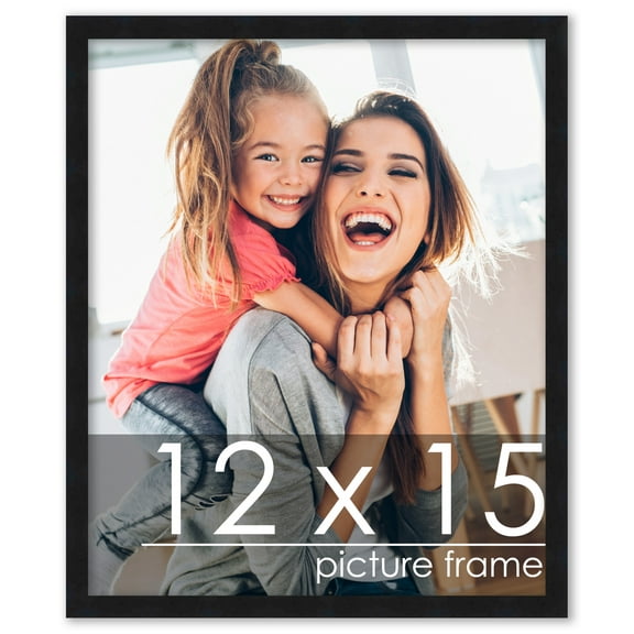 12x15 Black Wood Picture Frame - UV Acrylic, Foam Board Backing, Hanging Hardware