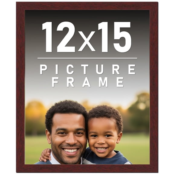 12x15 Frame Brown Mahogany Solid Wood Picture Frame Includes UV Acrylic Plexiglass, Acid Free Foam