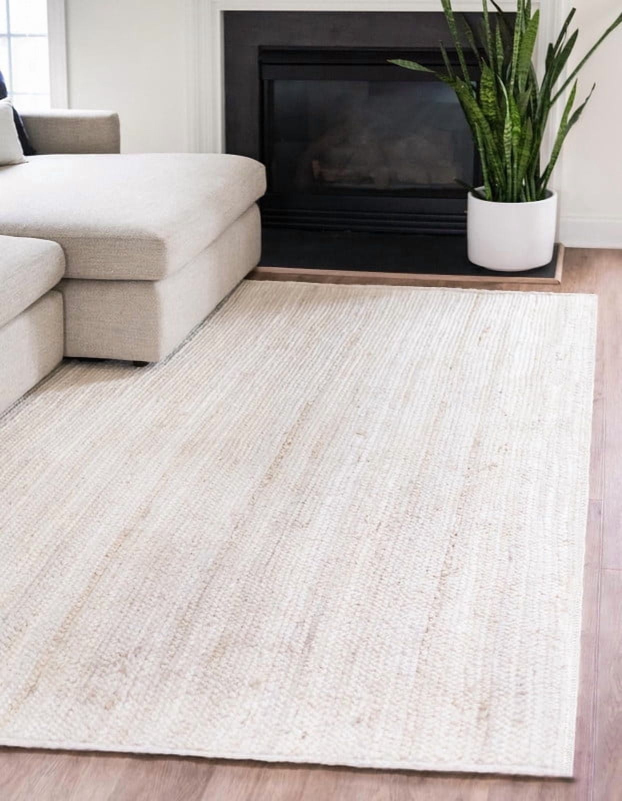 12x15 Ft Off White Jute Area Rug, Hand-Woven, Reversible, Farmhouse Boho Style, Durable & Pet-Friendly Rug for Living Room, Dining Room, and Bedroom
