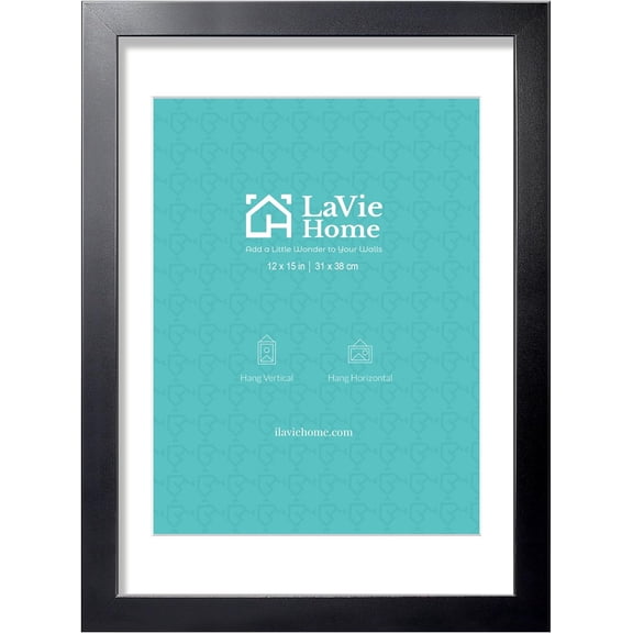 12x15 Picture Frame Black Poster Frame, Display Pictures 8.5x11 with Mat or 12x15 Without Mat, Stable and Sturdy Frame and Polished Plexiglass, Horizontal and Vertical Format of The Walls