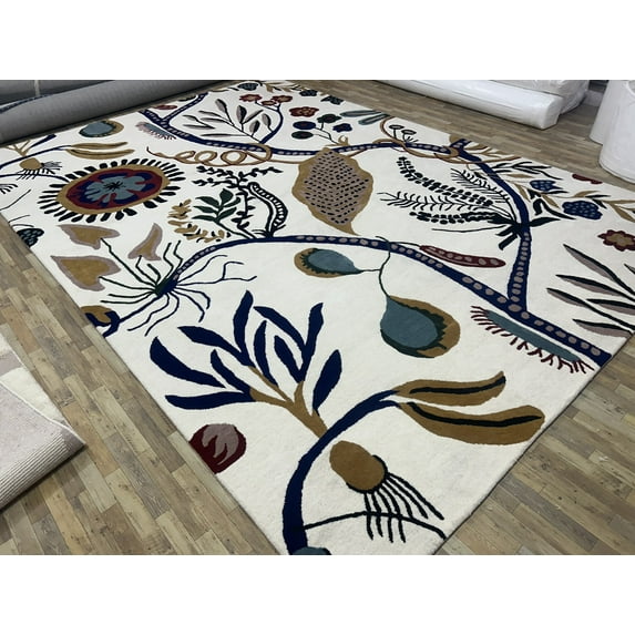 12x15 Rug floral Design White Multi Color Latest Hand-Tufted Nz Woolen Carpet Handmade rug living room bedroom rug Kitchen Hall office