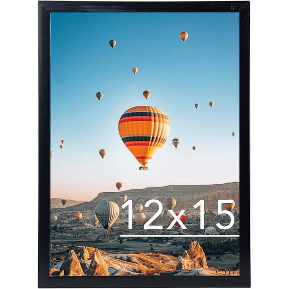 12x15 inch Picture Frame, Horizontal and Vertical Formats for Wall Hanging, 12 x 15 Wall Gallery Poster Photo Frame with Shatter Resistant Plexiglass, Black