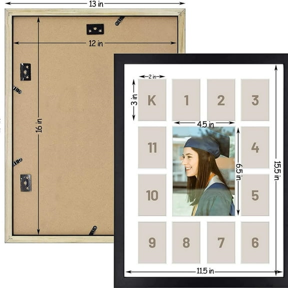 12x16 Black Wood Frame - 13 Opening White Mat - Displays One 5x7 Photo And Twelve 2.5x3.5 Pictures - Collage Frame - Real Glass, Great for Displaying Collection Cards, 2 Pack