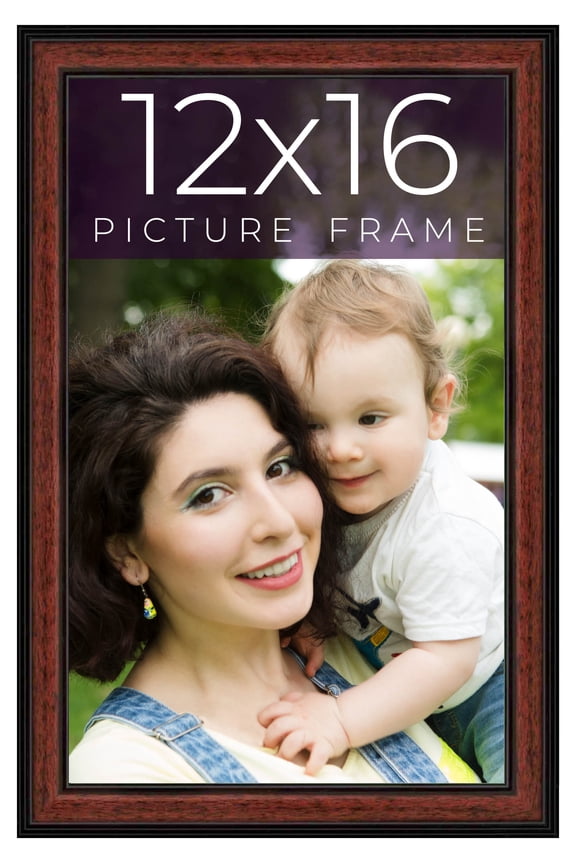 12x16 Frame Executive Brown Round Mahogany Finish Solid Wood Picture Frame | 1.25 Inch Moulding