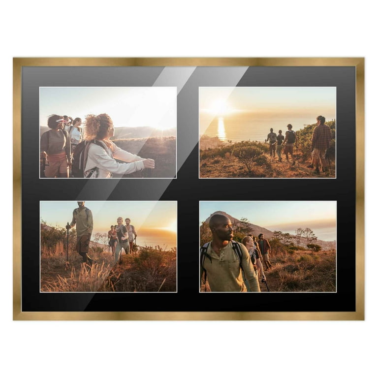12x16 Gold Wood Collage Frame with Black Mat For 4 5x7 Pictures Walmart
