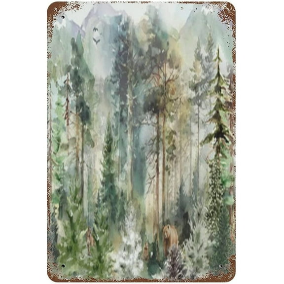 12x16 Inch Forest Wall Sign Woodland Wall Art Adventure Woodland Theme Vintage Metal Sign Rustic Nursery Decor Watercolor Forest Animals Sign Home Bedroom Cabin Office House Art Decorations