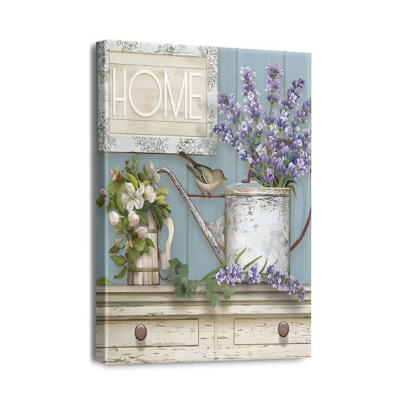 12x16 Inch Framed Artwork for Bathroom Decor Floral Farmhouse Print of Pink Poppy in Blue White Vase, Bath Towel Wall Art for Bedroom