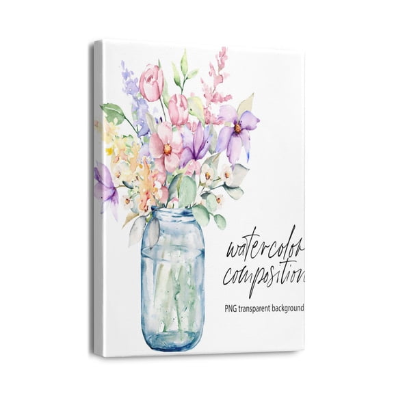 12x16 Inch Framed Canvas Art Pink Poppy in Blue White Vase, Farmhouse Style Floral Wall Art for Bathroom Decor and Bedroom Enhancement