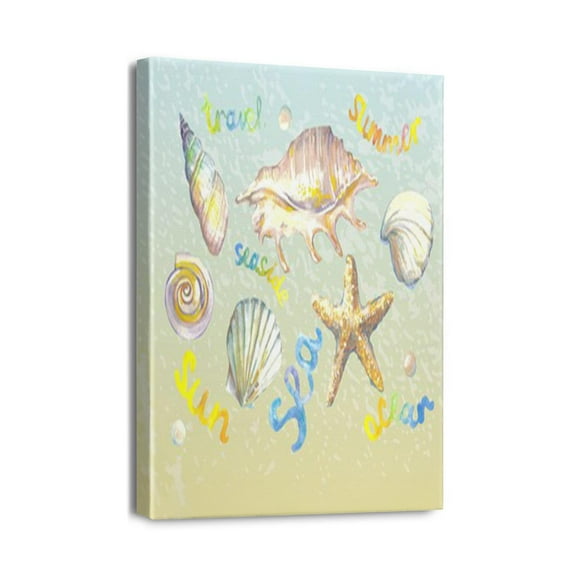 12x16 Inch Framed Canvas Prints Coastal Theme with Ocean Beach, Seashell, Starfish Wall Art - Rustic Wall Decor for Living Room, Bedroom, Bathroom