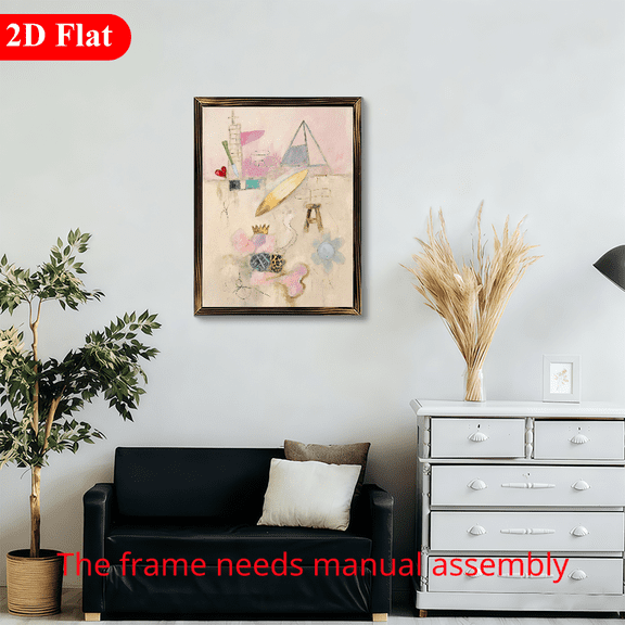 12x16 Inch Framed Wood Wall Art, Abstract Mixed Media Illustration with Surfboard and Crown Motif 1pc for Living Room Bedroom Decor