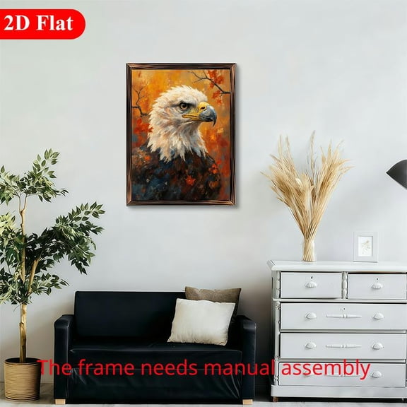 12x16 Inch Framed Wood Wall Art, Bald Eagle Portrait with Autumn Leaves Impressionist Painting 1pc for Living Room and Office Decor