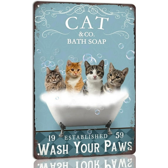 12x16 Inch Funny Cat Bathroom Decor Metal Tin Sign Decor Cat Pet Lovers Gift Home Bar Farmhouse Bathroom Decor Retro Wall Art Poster Vintage Bathroom Accessories