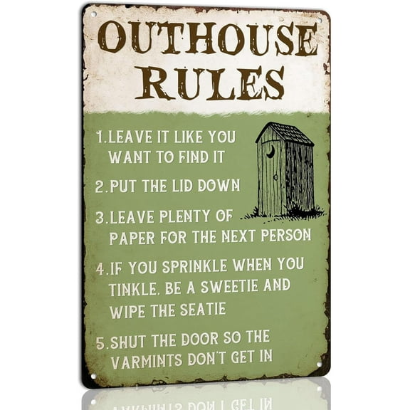 12x16 Inch Funny Outhouse Rules Metal Tin Sign Vintage Farmhouse Home Cabin Bathroom Outhouse Wall Decor Farm Wall Art Retro Plaque Suitable For Home Wall Gate Room Bar Shop Store Decor Bar Man Cave