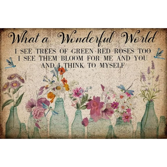 12x16 Inch Funny Vintage Shabby Chic Wood Signs Vintage Floral Bottle What A Wonderful World Wooded Welcome Sign For Home Front Door Porch Garden Gate Entrance Decor Holiday Wall Art