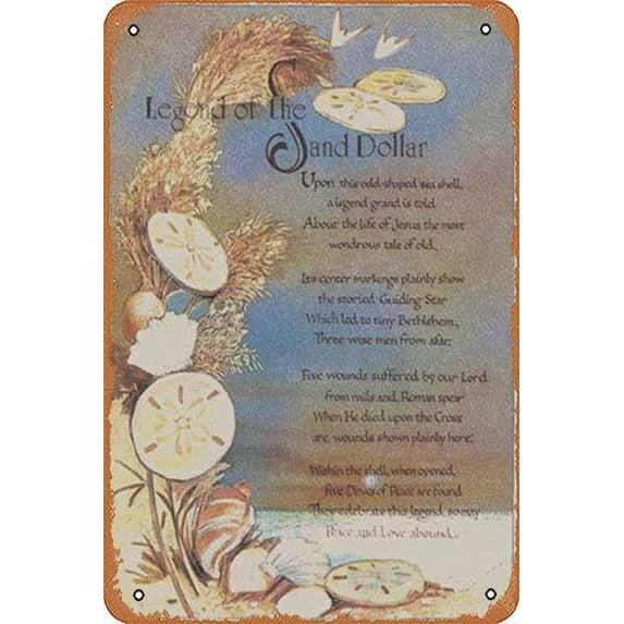 12x16 Inch Legend Of Sand Dollar Religion & Spirituality Metal Tin Sign Poster Vintage Metal Signs For Home Bathroom Restaurants Kitchen Garden Man Cave Garage Coffee Wall Decor Gift For Women Men
