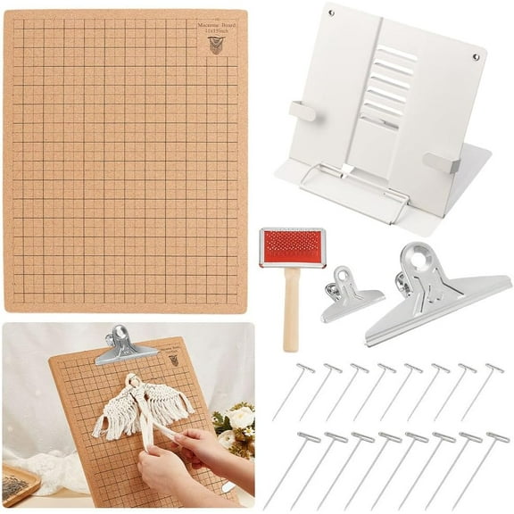 12x16 Inch Macrame Board Set Macrame Board and Metal Adjustable Holder with 100Pcs T Pins 2 Clips Macrame Brush Comb Macrame Supplies Double Sided Grids Macrame Project Board