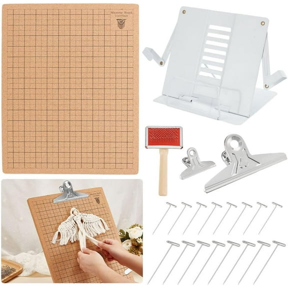 12x16 Inch Macrame Board Set Macrame Board and Metal Adjustable Holder with 100Pcs T Pins & 2 Clips Macrame Brush Comb Macrame Supplies Double Sided Grids Macrame Project Board