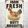 thumbnail image 1 of 12x16 Inch Metal Sign Vintage Farm Fresh Butt Nuggets, Retro Wall Decor Retro Red Crest Chicken Coop Country Cottage Eggs Market Rooster Tin Signs Poster For Home Living Room Bedroom Garden Cafe Bar, 1 of 6