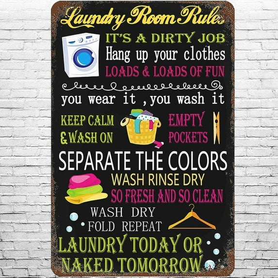 12x16 Inch Metal Sign Vintage Laundry Room Rules, Retro Wall Decor Laudry Today Or Naked Tomorrow Funny Fry Clean Washroom Tips Tin Signs Poster For Home Living Room Bedroom Garden