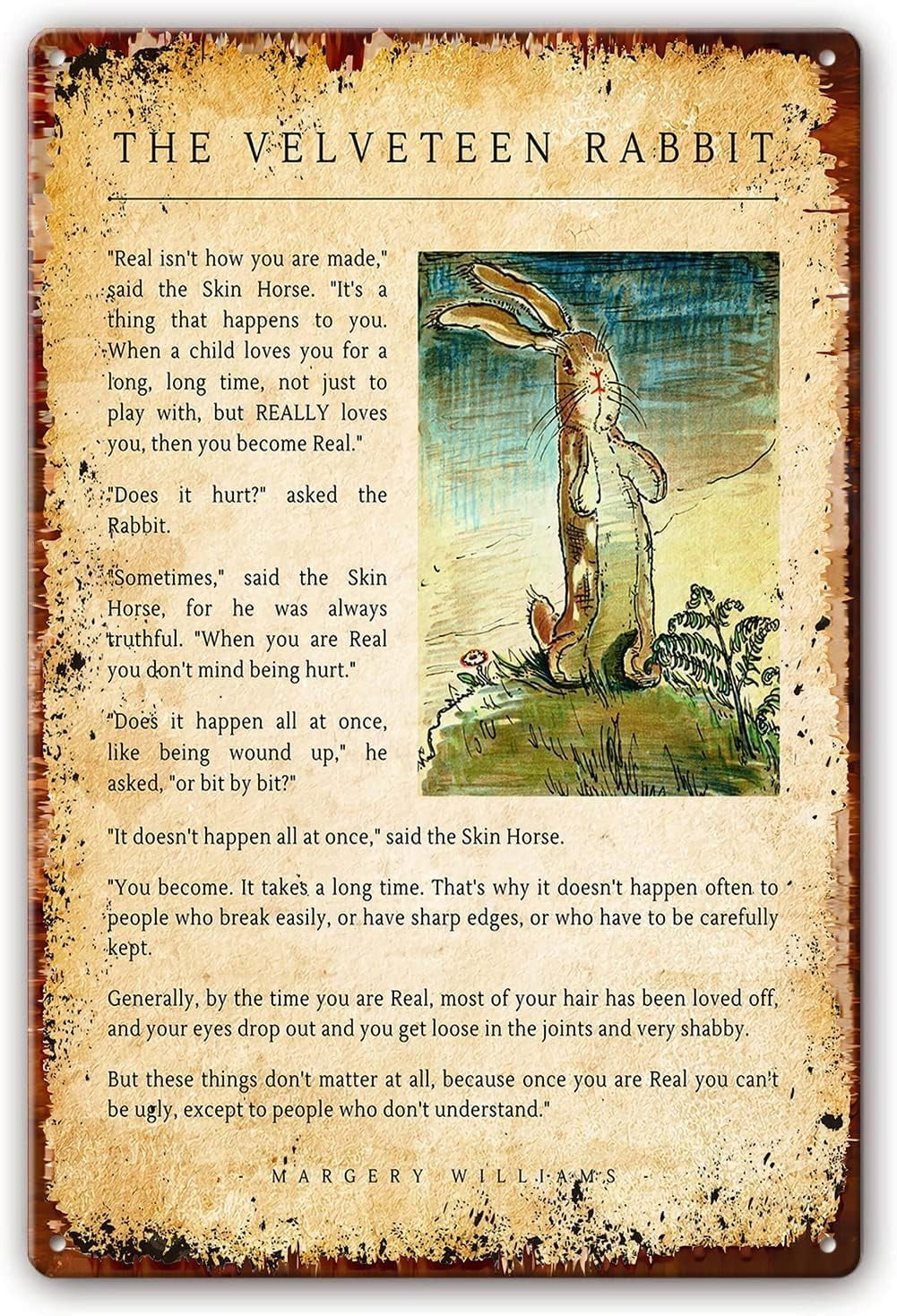 8x12 Inch Metal Tin Sign The Velveteen Rabbit Book Quotes Wall Art Margery  Williams Quotes Poster Paintings Modern Printed Decor For Office Pictures  Cafe Bar Pub Decor - Walmart.com, image size:1001x1469