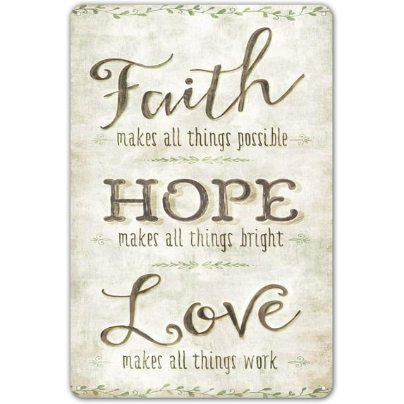 12x16 Inch Metal Tin Signs Faith Hope Love Home Decor Plaque Poster For Room Beer Garage Patio Indoor Decorative Wall Sign Suitable For Bedroom Restaurant Bathroom Indoor-Outdoor Bar Cafe