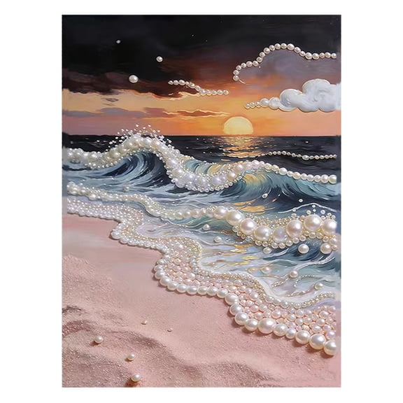 12x16 Inch Ocean Wave Pearl Painting Kits, 3D Partial Drill Special Shape Art Craft for Adults & Beginners, DIY Gem Picture for Wall Decor Birthday Gift No Frame