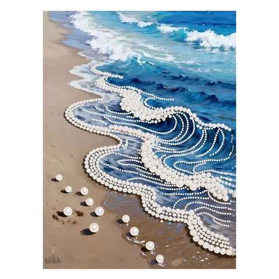 12x16 Inch Ocean Wave Pearl Painting Kits, 3D Partial Drill Special Shape Art Craft for Adults & Beginners, DIY Gem Picture for Wall Decor Birthday Gift