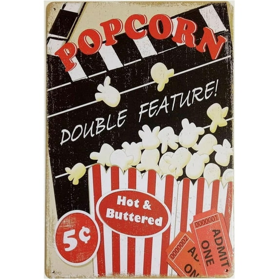 12x16 Inch Popcorn Metal Tin Sign Vintage Retro Art Decor House Cinema Metal Plaque Wall Poster