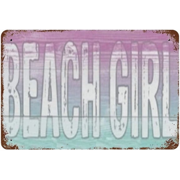 12x16 Inch Retro Metal Sign Beach Girl Pink Blue Cute Ocean Gift Sign For Plaque Cafe Wall Art Gift Beach Wall Decor For Bathroom,Rustic Ocean Theme Coastal Decors For Home Or Beach Housees