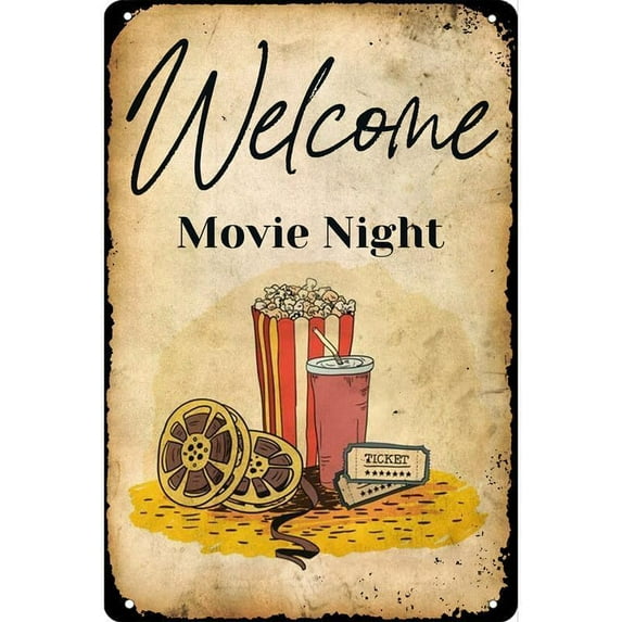 12x16 Inch Retro Movie Night Poster Tin Sign Popcorn Vintage Sign The Show Retro Movie Room Wall Decores