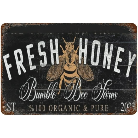 12x16 Inch Rustic Organic Honey Fram Sign,Fresh Honey Sign,Vintage Bumble Bee Farm,Kitchen Decor Farmhouse Home Pub Kitchen Bathroom Garden Funny Wall Art Decor
