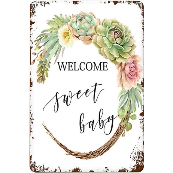 12x16 Inch Sweet Baby Sign Cactus Baby Shower Decor Boho Welcome Sweet Baby Sign Succulent Baby Shower Sign Welcome Baby Sign Metal Signs For Outdoor