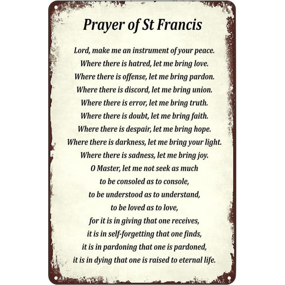 12x16 Inch Vintage Metal Signs - Prayer Of St Francis Tin Sign Religious Poster Wall Art Decor Plaque For Home Club Cafe Living Room Presents On Thanksgiving, Anniversaries And Birthday