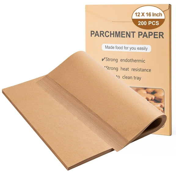 12x16 Inches Parchment Paper 200 Sheets, Unbleached Non-Stick Baking Paper for Oven Baking Sheets Fryer, Perfect for Cakes Cookies BBQ, Brown