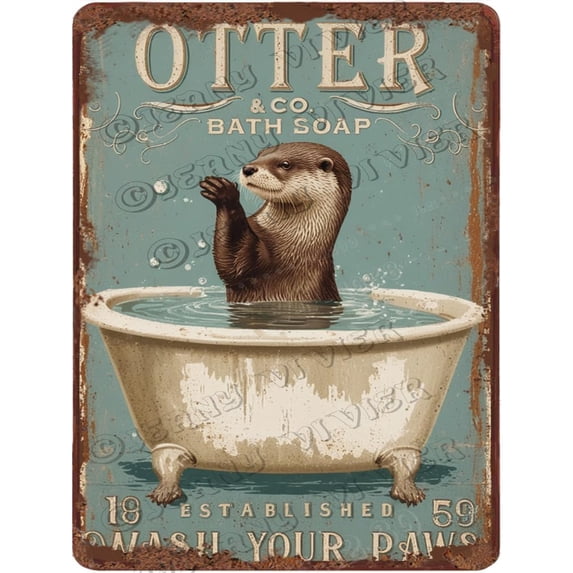 12x16 Inches Vintage Aluminum Sign - Otter Wash Your Paws - Decorative ...