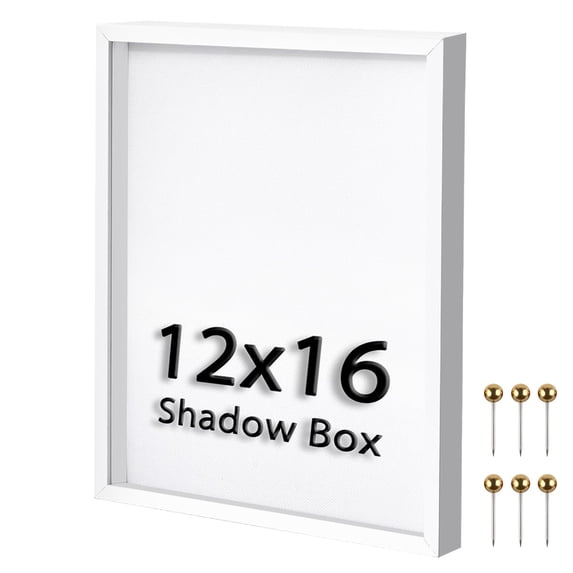 12x16 Large Shadow Box Frame | Soft Linen & Push Pins Included Polystyrene Glass Memory Display Case For Flowers Tickets Cherished 3d Items White