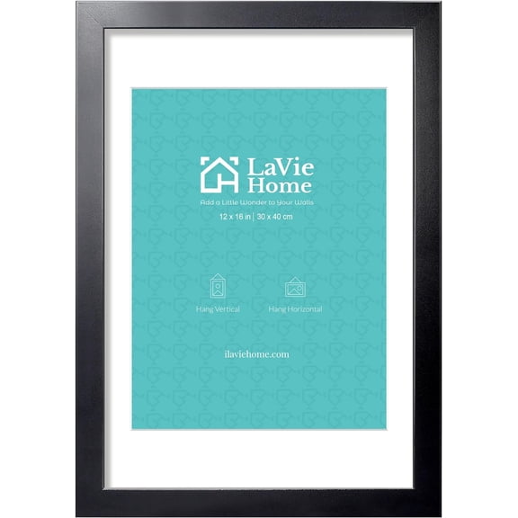 12x16 Picture Frame, 12 x 16 Frame Display Pictures 8.5x11 with Mat or 12x16 Without Mat, Stable and Sturdy Black Frame and Polished Plexiglass, Horizontal and Vertical Format of The Walls